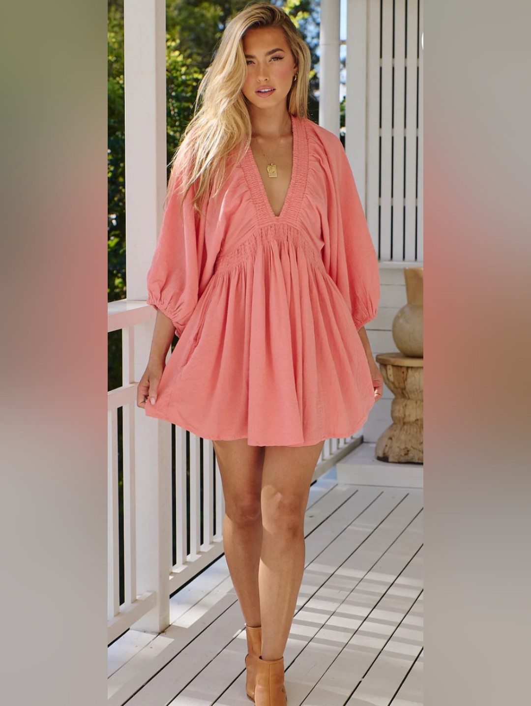 Free People Coral Pink Babydoll Mini Dress
